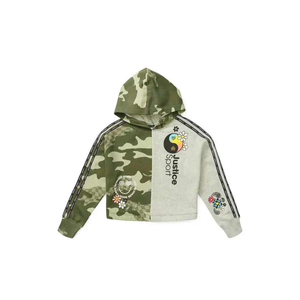 3 Piece girls clothing Size 5/6.  1 Outfit & 1 Justice Hoodie Camo Green Purple